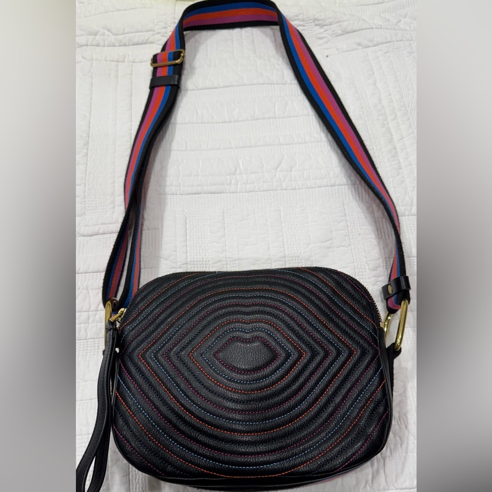 Fossil Black Crossbody Bag with Multicolor Strap